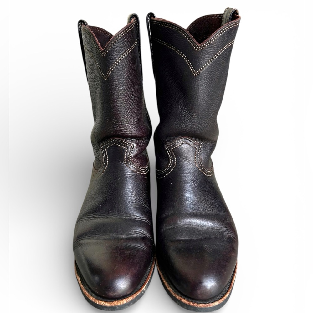 Frye Duke Roper Cowboy Boots Dark Brown Leather Pull On Oil Resistant Mens Sz 10 - Picture 13 of 16